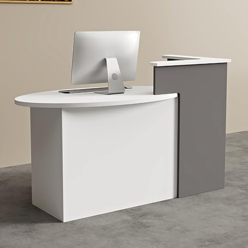 Moderner Empfangstresen mit abschließbaren Schubladen für Büro, Weiß und Grau, 120 x 60 cm, stilvolle Rezeptionstheke mit Kassenfunktion, für Einzelhandel und Büroräume