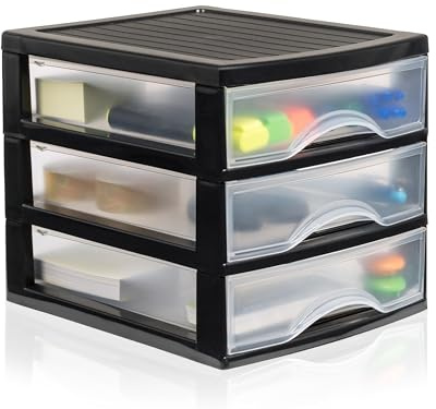Hausfelder Schubladenbox A4, 3 Schubladen, Schwarz Transparent