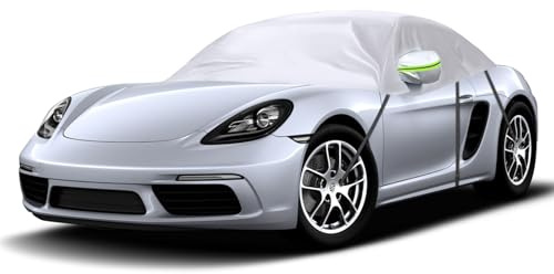 Half Car Cover Replacement for Porsche Boxster/Cayman 718/986/987/981 1996-2023, Soft Top Roof Protector Car Cover Waterproof, Half Garage with Straps UV Resistant for All Weather, Silver