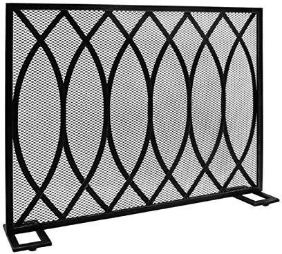 MOKLYF Pare-feu Plat en Fer forgé Vintage, clôture de cheminée autoportante | Pare-feu Stable | Grille de Protection pour Foyer à gaz, avec Support pour Pieds, 100 × 20 × 82 cm, Noir(