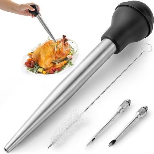 Metal Turkey Baster Injector, Easy Cleaning Maximum Suction Power, Dishwasher Safe