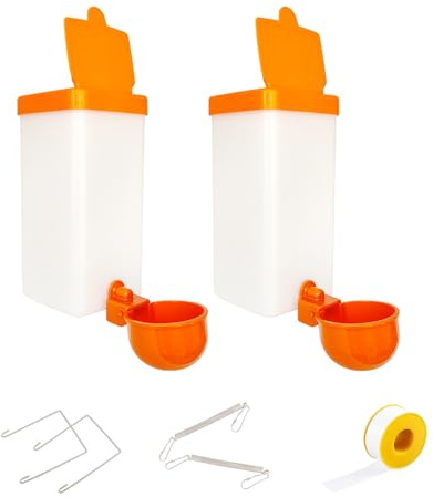 2L Hängende Hühnertränke mit Tasse und Halterung, automatisches Trinksystem, Kükenwasserbecher für Käfige (White, 2)