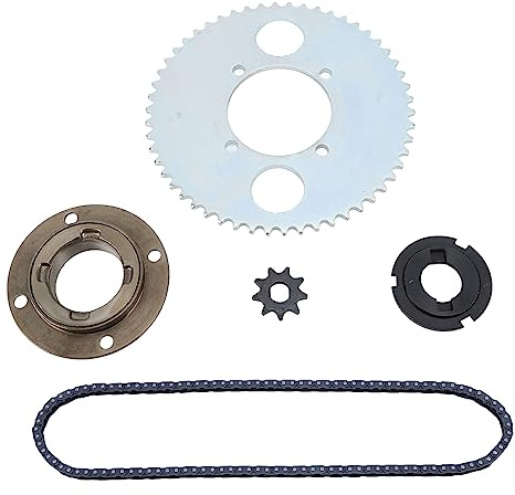 SPYMINNPOO Kit Pignone Catena T8F, Catena di Trasmissione in Acciaio 116 con 54T a Ruota Libera Senza Denti, Set Girevole Pignone 9T per Scooter Bici Fai-da-Te