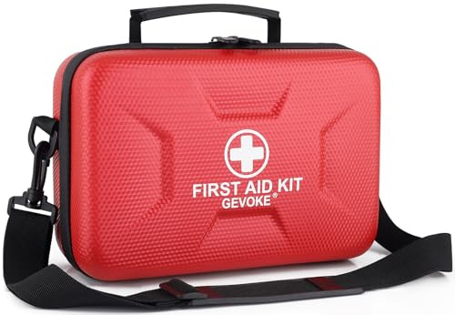 Gevoke 410 Piece Waterproof Hard Shell First Aid Kit for Home, Car, Travel, Camping, Truck, Hiking, Sports, Office, Vehicle & Outdoor Emergencies - Emergency Medical Kits (Red)