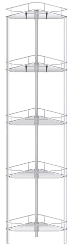 HuggieGems 5 Tier Floor Standing Corner Shower Caddy Organizer Shelf with Hooks, Bathroom Shelves Stand Rack, Silver