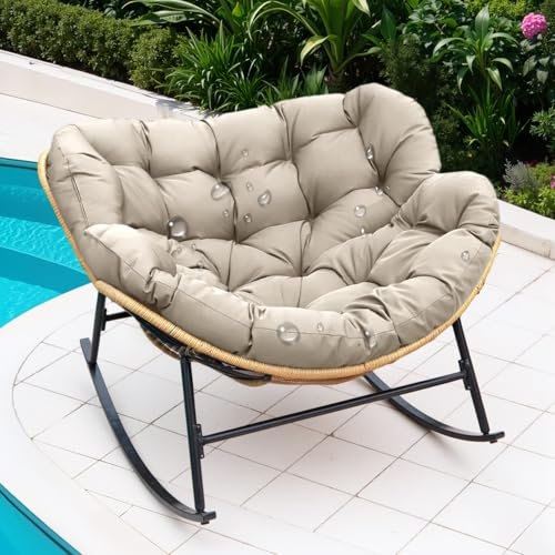 ZSWXF Schaukelstuhl Auflage 125x130x10cm, Schaukelsessel Outdoor Kissen Wasserdicht Rattan Sitzkissen Papasansessel Indoor, Gartenstuhl Auflage Auflage Doppelt (Nur Kissen),Khaki