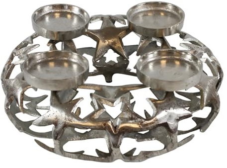 Fachhandel Plus Kerzenständer für Stumpenkerzen – moderner Kerzenhalter für bis zu 4 Kerzen – Metall Deko-Kerzenleuchter in verschiedenen Designs & Farben (Silber, Starlight)