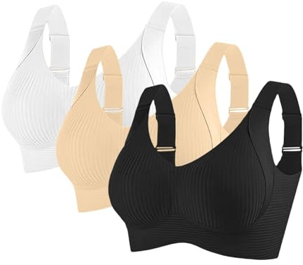 2/3 Pack Bras for Women Non Wired Seamless Wireless Push Up Bra Comfort Ribbed Plunge Bras Soft Support Full Coverage Everyday Bralettes with Adjustable Padded Regular and Plus Size