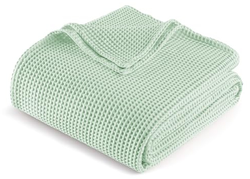 Exclusivo Mezcla 100% Baumwolle Decke Waffeldecke als Bettüberwurf, Weiches Leichtes und Atmungsaktives Baumwolldecke Tagesdecke für Sofa und Bett, Alle Jahreszeiten, 150x200 cm, Salbeigrün