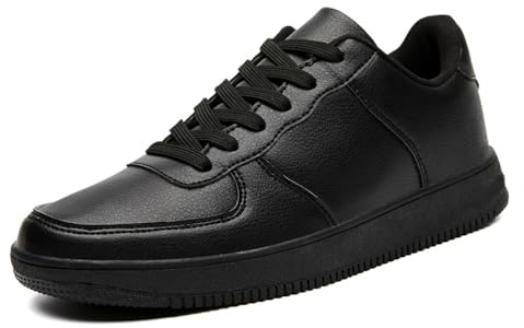 VLOOKST Women Classic Retro Gum Sole Fashion Sneakers Leather Low Top Tennis Shoes Anti Slip Trainers Casual Comfortable Walking Shoe Black