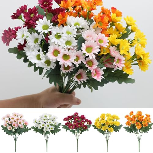 Generisch Künstliche Blumen Deko Kamille Bunt 5 Bündel Schleierkraut Kunstblumen, Seidenblumen Wie Echt, Kunstblume Balkon, Plastik Blumen Dekor Für Gräber Garten Tischaufsätze Zimmerdeko