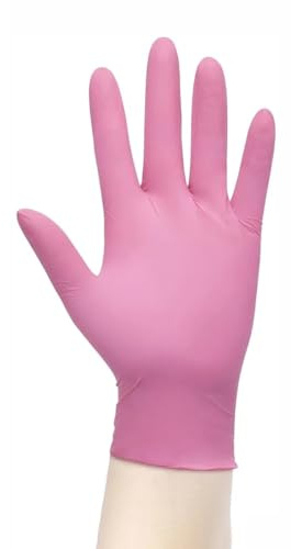PBHOVIITG Guantes desechables de nitrilo rosa, sin polvo ni látex, for cocina, hogar, belleza, cuidado mascotas, tinte for el cabello, 8/20/100 unidades(Rose Red 20PCS,M)