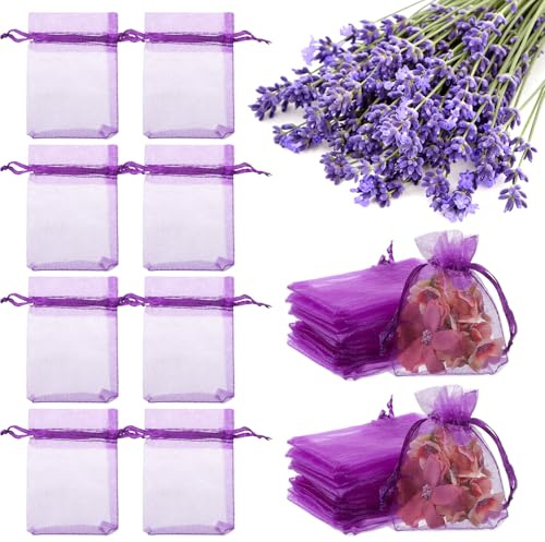 LXUEJIE 100 sacchetti di lavanda vuoti, in organza, 7 x 9 cm, con coulisse, lavanda, sacchetti profumati per armadi, piccoli sacchetti regalo da riempire, per festival, feste