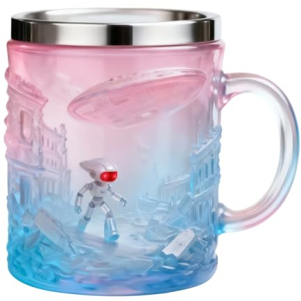 Genérico Da Tè | 200 ml Bicchiere da Acqua 3D con Rilievo Alieno | Per Bevande Con Bordo In Acciaio - Per Casa Cucina Pausa Lavoro Riunione Collezione