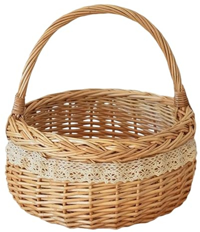 Panier en Osier avec Poignée | Décor Tissé en Osier Naturel avec Poignée,Panier de Pique-nique Vintage,pour Décoration Maison, Cuisine, Famille, Pâques, Extérieur, Plage,