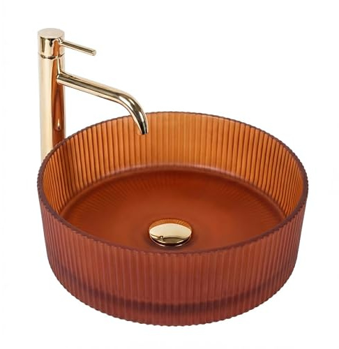Rea - Lavabo Da Appoggio Rotondo Suri, Marrone, Vetro Temperato, 36X36X12Cm