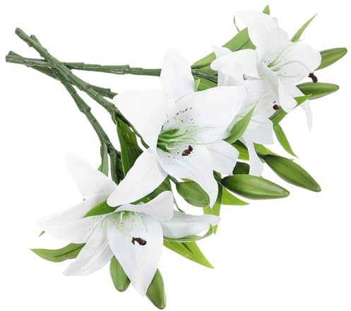 HOMSFOU Flores Artificiales Lirio 3 Cabezas Color 4 Piezas PVC Ramo Decorativo Realista para Bodas Hogar y Fotografía