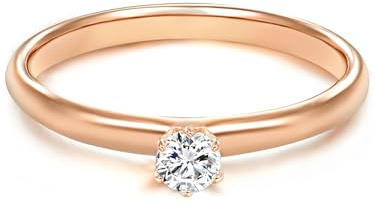 Trilani Damen Verlobungsring 925/- Sterling Silber rosévergoldet mit Zirkonia in Brilliantschliff Solitärring Antragsring Rosegold