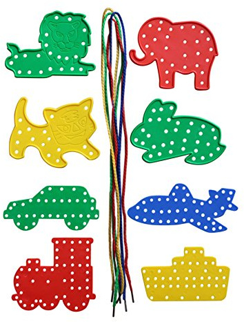 Kids B Crafty Fine Motor Skills Toys for Toddlers – 8 Animal & Transport Threading Boards with Threading Laces | Montessori & EYFS Learning