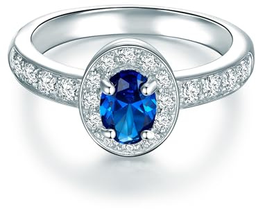 Trilani Damen Verlobungsring aus 925/- Sterling Silber mit Zirkonia Blau | Zirkonia Weiß,Brillantschliff,Diana-Ring,Antragsring,Entouragering,Trauring,besonderer Damenring,Silberring