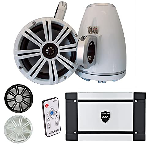 KICKER Marine 8 LED Tower System (White),Wet Sounds HT-4 Amp, 41KMLC Remote