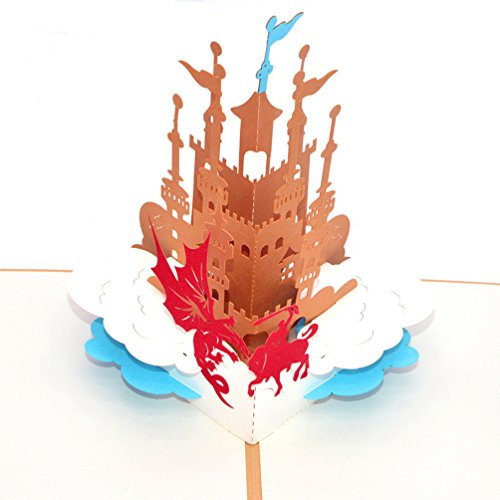 Medigy 3D POP UP Grußkarte Handgemacht Blume Korbp Burg der Ritter Blanko-Karten Segen Papier Klappkarten Business Geschenkkarte Glückwunschkarten