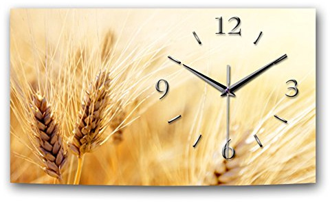 Kreative Feder Designer Wanduhr Landleben Größe 50x30cm gelb - leise Funkuhr in modernem Design (Landleben, leises Funkuhrwerk)