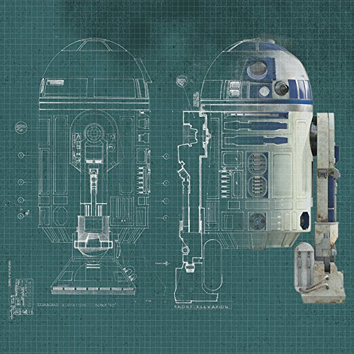 Star Wars R2-D2 Blueprint, 40 x 40 cm, Leinwanddruck, Mehrfarbig