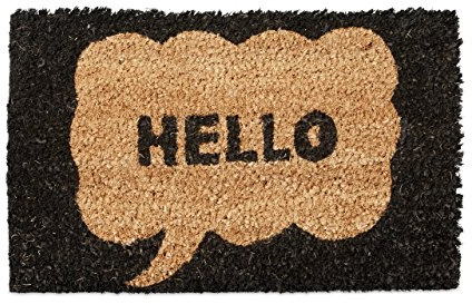 Relaxdays Fußmatte Kinder mit Bild Motiv HELLO als Türvorleger klein für Kinderzimmer aus Kokos mit rutschfestem Boden aus Gummi Mini Fußabtretet und Türmatte HBT: 1,5 x 40 x 25 cm, Motiv: Hello