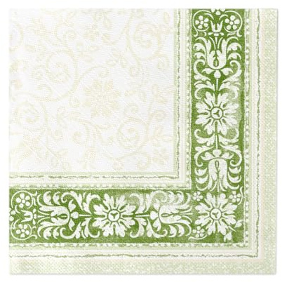 Sovie HORECA Tissue DELUXE Serviette LARA in GRÜN, 40 x 40 cm, 1/4 Falz, 4-lagig, 50 Stück – Blütenornamenten - edle Einwegserviette ideal für Hochzeiten & Jubiläen
