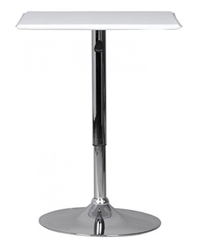 FineBuy Stehtisch Bistrotisch Kunstleder höhen-verstellbar quadratisch, Design Bartisch Chrom robust eckig, Stehtisch Messetisch modern, Partytisch drehbar Weiß
