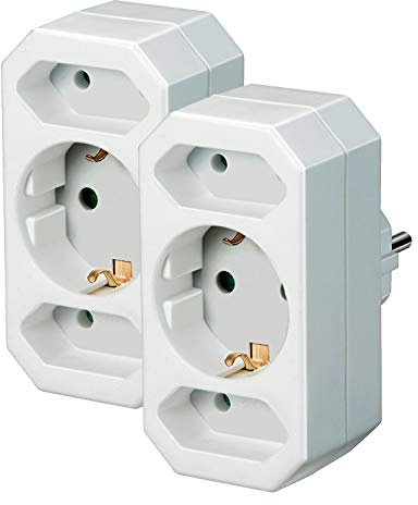 Brennenstuhl Mehrfachsteckdose, Steckdosenadapter 3-fach mit Kindersicherung (2 x Eurosteckdose & 1 x Schutzkontakt) Farbe: weiß (2, 10 x 20 x 20 cm)