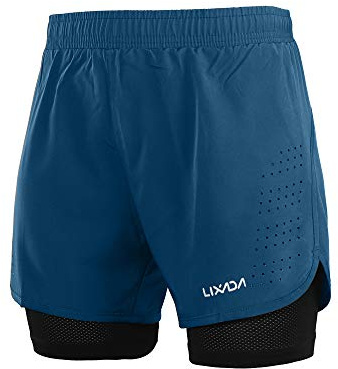 Lixada Hombres Pantalónes Cortos de Running 2-en-1, Pantalones Cortos de Atletismo, Pantalones Cortos de Fitness Maratón, Transpirable Pantalones+Secado Rápido