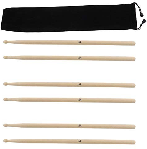 SING F LTD 40,6 cm Standardgröße Schlagzeugstöcke 5A Ahorn Holz Schlagzeugstöcke 6 Stück/Set mit Tragetasche für Rock Band Spieler
