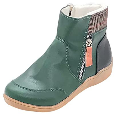 Yowablo Stiefel Kurzschaft Sneakers Lässige Retro-Leder Schnürung Leichtgewichtig Soft Bottom Flache Schuhe (37 EU,Blau)
