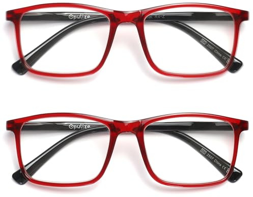 OPULIZE Ink 2 Pacco Occhiali Da Lettura Grande Buio Rosso Uomo Donna Cerniere Molla RR4-Z +1,50