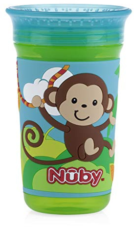 Nuby Tasse Wonder Cup 360 degrés Easy Sip 3D Grip avec manchon en silicone imprimé, 300 ml, singe