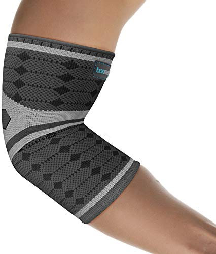 bonmedico Ellenbogenbandage – Tennisarm Testsieger für Herren & Damen, Elastische Ellenbogen mit Kompressionsgestrick, Atmungsaktive Ellbogen für Sport & Alltag S Grau