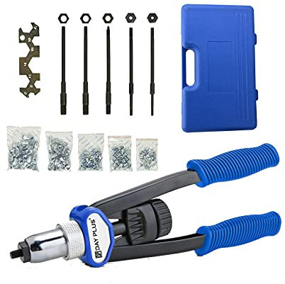 Nietmutternzange Nietenzange Set, Gewindenieten Zange Set 150 Nietmuttern in M5 M6 M8 M10 M12 je 30 Stück für Stahl, Edelstahl und ALU-Nieten