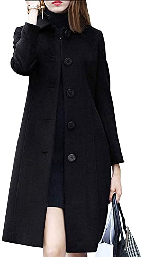 Lazutom Women's Fall Winter Elegant Single Breasted Long Wool Blend Coat Overcoat