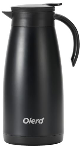Olerd 1.5L Insulated Jug, Thermal Coffee Pot, Stainless Steel Tea Pot, Double-Walled Vacuum Carafe Jug for Coffee Tea, Water, Drink (Black)