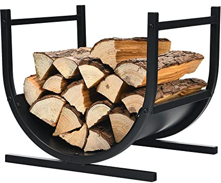 COSTWAY Kaminholzregal Metall, Brennholzregal für Innen und Aussen, U-förmiges Feuerholzregal mit stabilem Sockel & Griffen, Kaminholzständer, 43 x 37 x 39,5 cm