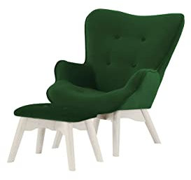 Nordville Bloomy Sessel Mini Für Kinder Mit Fußhocker Kronos- Ohrensessel mit Hocker in Landhaus-Stil | Der perfekte Polstersessel für entspannte, Lange Fernseh- und Leseabende (Green, Weiss)