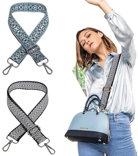 2 Stück Schulterriemen für Handtaschen, Schultergurte, verstellbar, 80 cm - 140 cm, Schulterriemen, Stoff, mit Karabinerhaken, Ersatz, breiter Schultergurt für Messengertaschen, Handtaschen