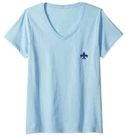 Damen Blaue Lilie, Fleur de Lis, Lys French, kleine geometrische Form T-Shirt mit V-Ausschnitt