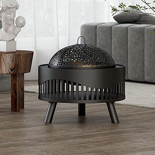 MIHTRA Brasero Exterior, Brasero 2 en 1, Barbacoa, 41 cm de diámetro, Protector de chispas, Cuenco de Fuego, Hierro Fundido, Acero Revestido para Hogueras Leñas Terraza Jardín al Aire Libre