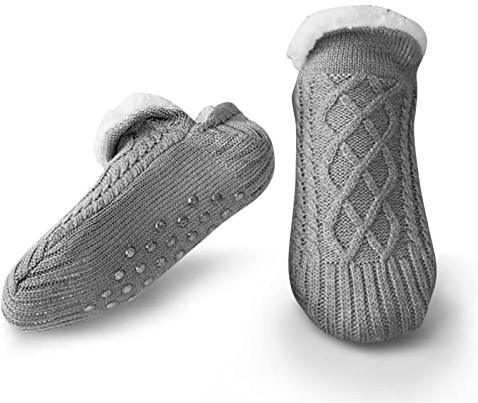 Litthing Calzini a Pantofola Uomo & Donna con Pinze Fodera in Pile Caldii Calze Invernali Calzettoni Ricamati Pantofole Antiscivolo Spesse da Letto Lavorati a Maglia Bedsocks per La Casa Natale