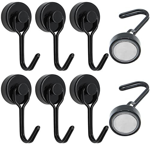 VEGCOO Lot de 6 Crochets Magnétiques Frigo, 20 MM 15 kg Puissant Aimant Néodyme, Crochet Aimanté Pussiant Pivotants pour Cuisine Salle de Bain Casier à Clés