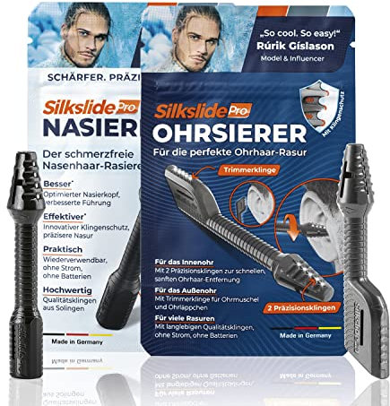 Silkslide Pro Set aus Nasenhaar und Ohrhaar-Rasierer Sanft, sicher und gründlich Haare in Nase und Ohr entfernen Qualitätsklingen aus Solingen, hygienisch abwaschbar, keine Batterien, 2.0 stück
