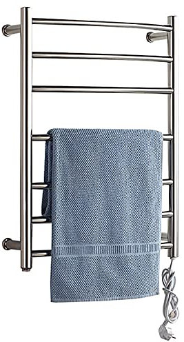 WRJAHCG Handtuchheizkörper,Elektrisch Badheizkörper Handtuchtrockner, Wandmontierter Geringer Strom 7 Heizstäbe Edelstahl Beheizter Handtuchhalter Badezimmer,Mit Schalter,Silber,Plug~in